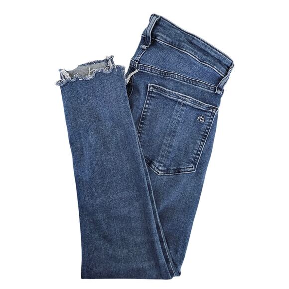 Rag and Bone Cate Mid-Rise Skinny Cropped Blue Denim Jeans Raw Hem | Women's 24 - Picture 1 of 16